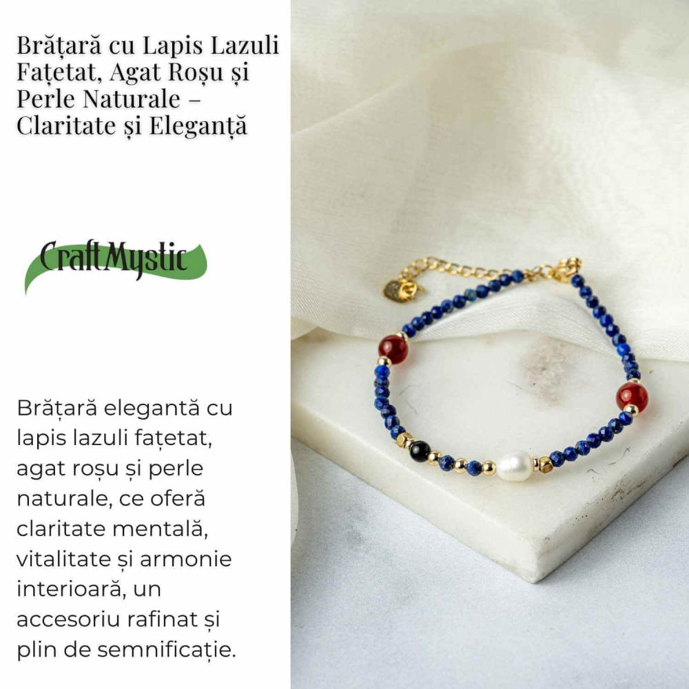Bratara cu Lapis Lazuli, Agat Rosu si Perla Naturala – Claritate si Armonie Interioara [3]