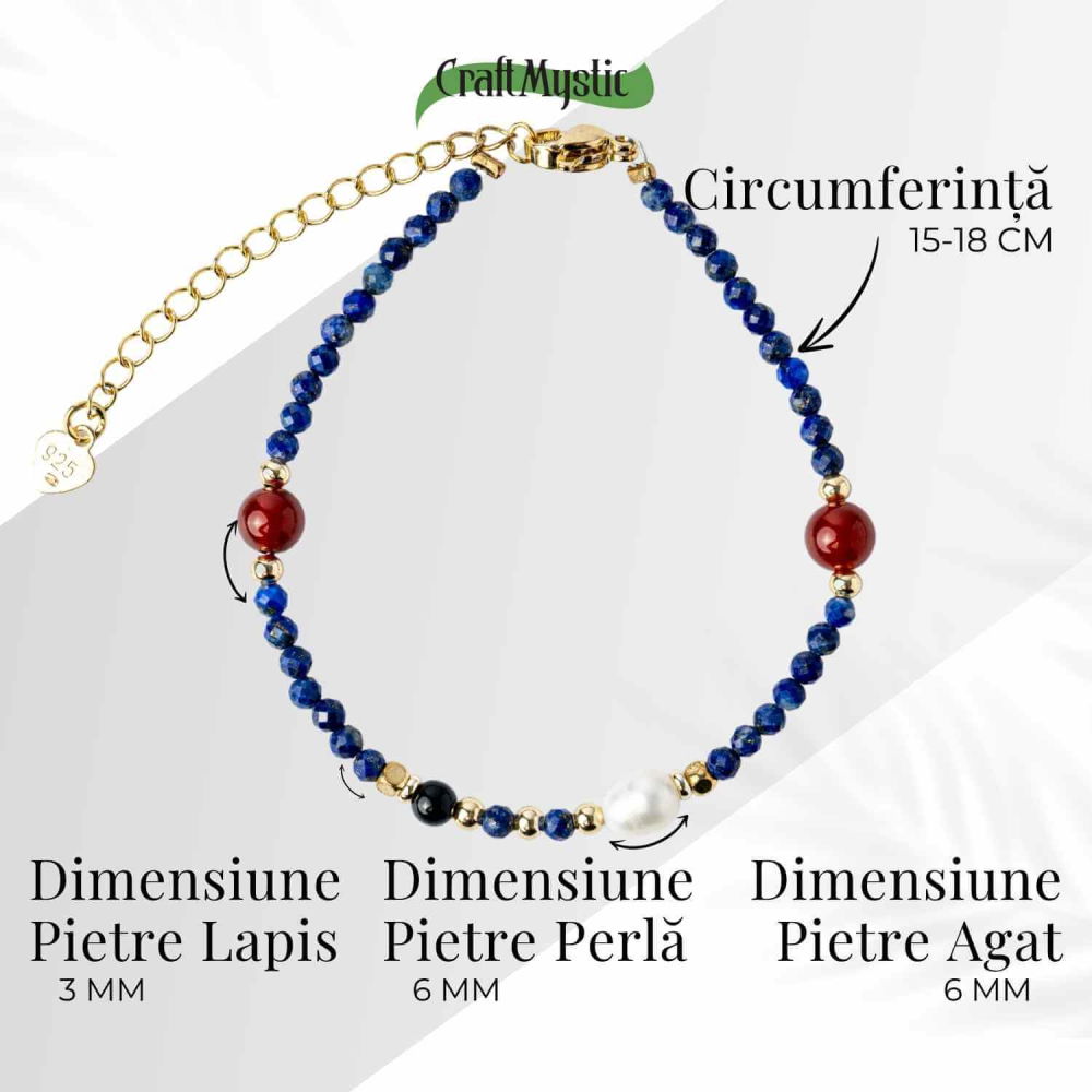 Bratara cu Lapis Lazuli, Agat Rosu si Perla Naturala – Claritate si Armonie Interioara [4]