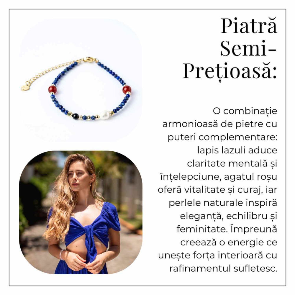 Bratara cu Lapis Lazuli, Agat Rosu si Perla Naturala – Claritate si Armonie Interioara [6]