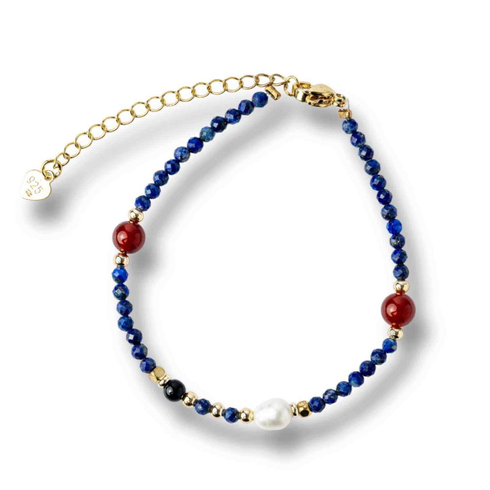 Bratara cu Lapis Lazuli, Agat Rosu si Perla Naturala – Claritate si Armonie Interioara [1]