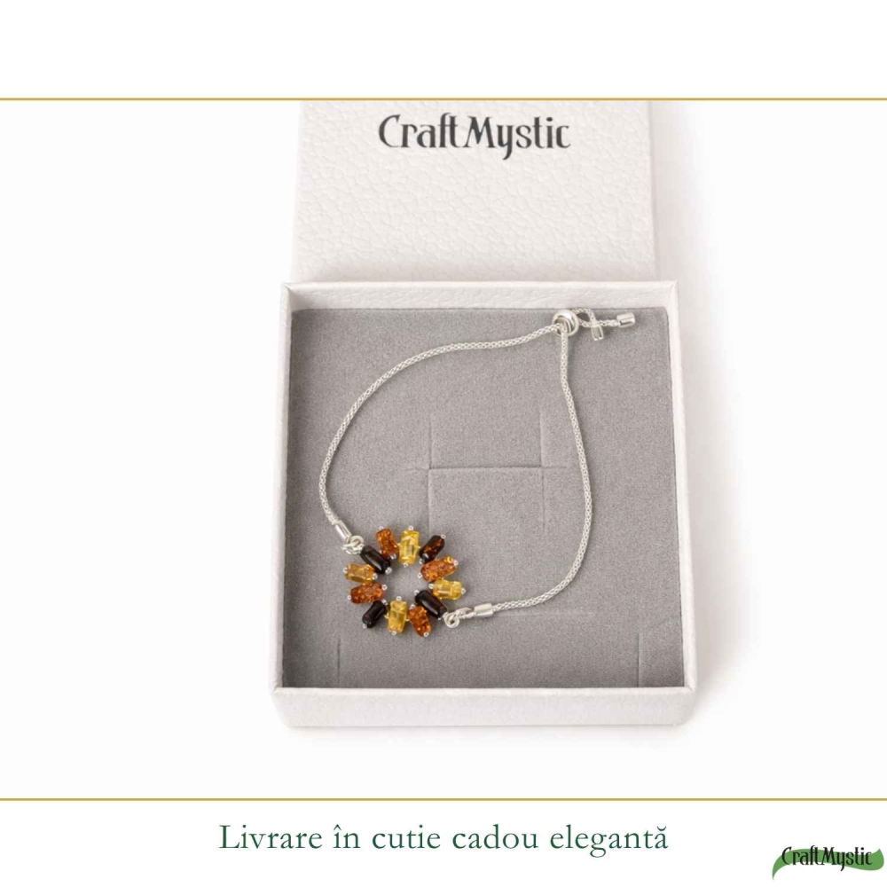 Bratara Argint 925 Floare cu Chihlimbar Multicolor Natural – Bucurie si Energie [6]