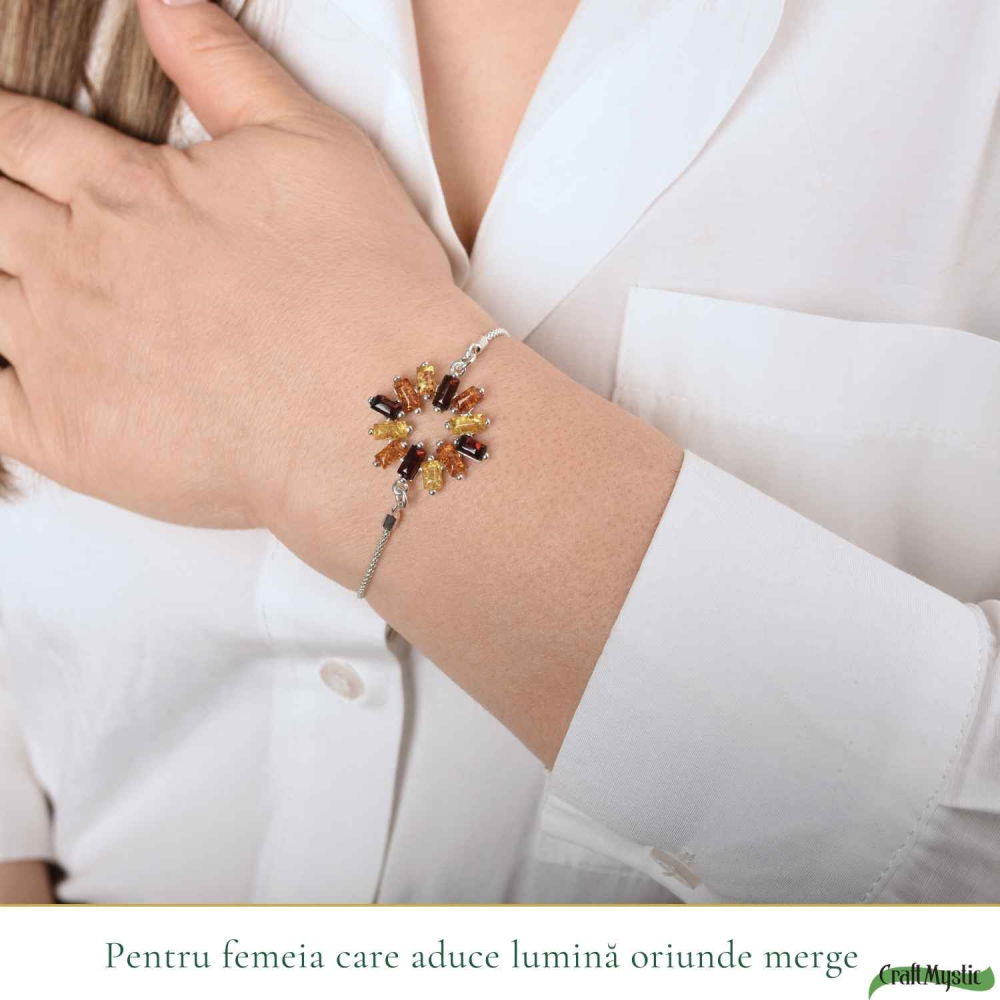 Bratara Argint 925 Floare cu Chihlimbar Multicolor Natural – Bucurie si Energie [2]