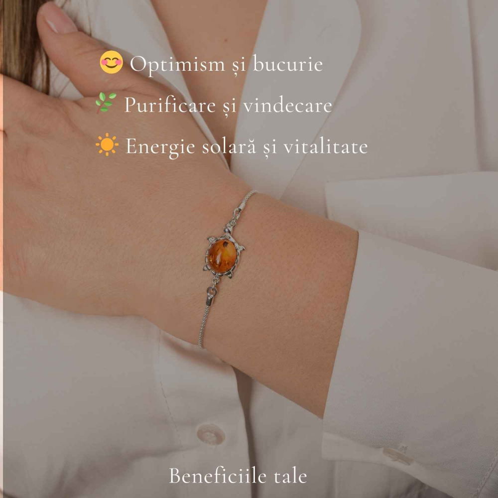 Bratara Argint 925 Testoasa cu Chihlimbar Natural – Protectie si Echilibru [3]
