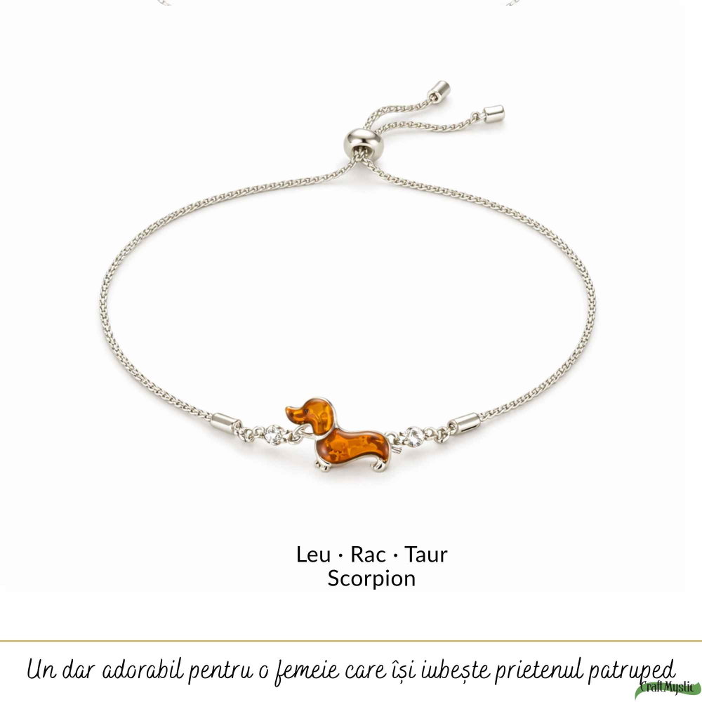 Bratara Argint 925 Catel Teckel cu Chihlimbar Natural – Bucurie si Loialitate [5]