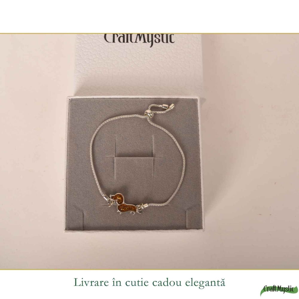 Bratara Argint 925 Catel Teckel cu Chihlimbar Natural – Bucurie si Loialitate [6]