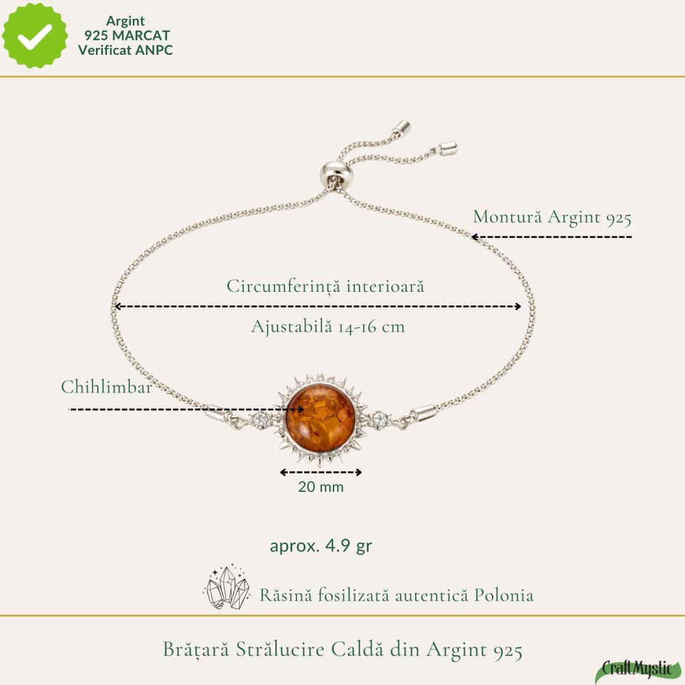Bratara Argint 925 Soare cu Chihlimbar Natural – Vitalitate si Lumina [4]