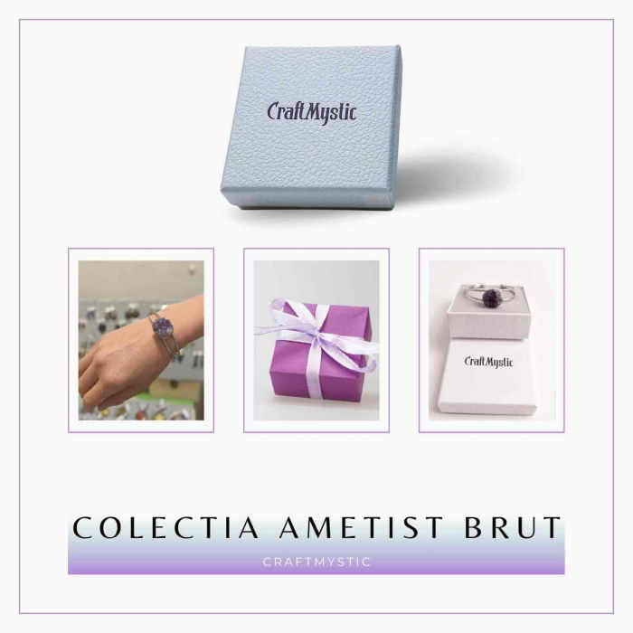 Bratara argintie cu piatra naturala cluster Ametist pentru Claritate si Relaxare [8]