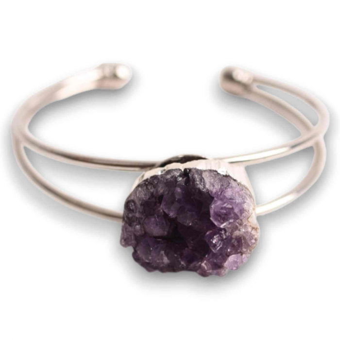 Bratara argintie cu piatra naturala cluster Ametist pentru Claritate si Relaxare [1]