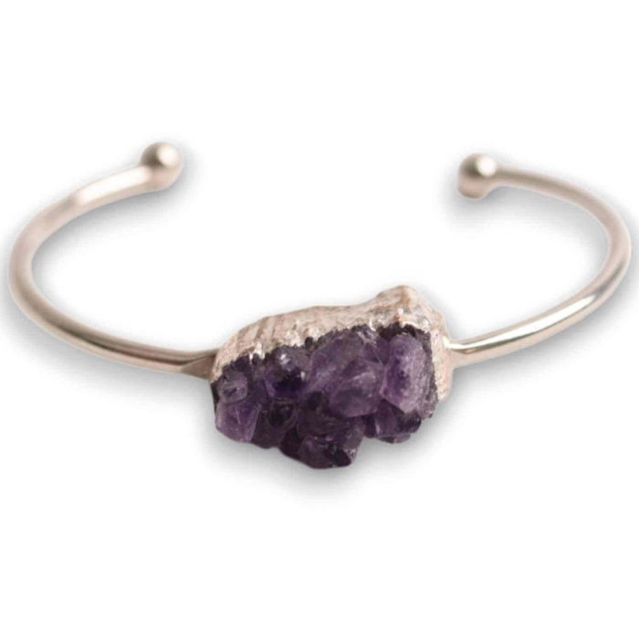 Bratara argintie cu piatra naturala in forma libera cluster Ametist - Pentru Claritate si Relaxare [1]