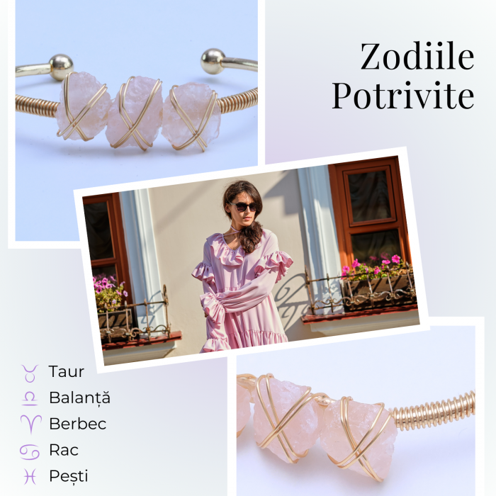  Bratara aurie cu 3 pietre ametist Cuart Roz - Iubire si armonie [4]