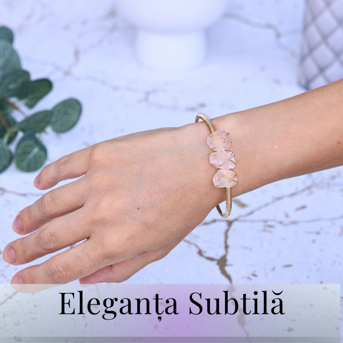  Bratara aurie cu 3 pietre ametist Cuart Roz - Iubire si armonie [2]