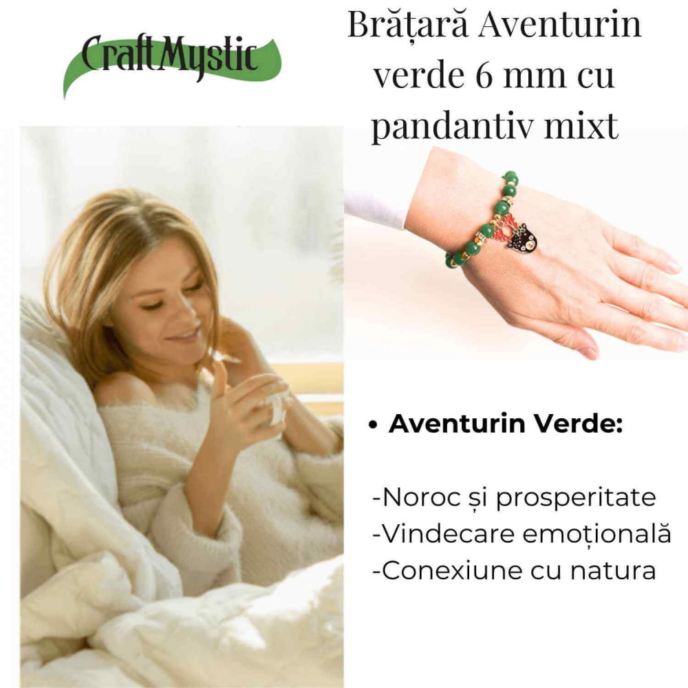 Bratara naturala Aventurin verde cu accesoriu mixt- armonie si noroc [6]
