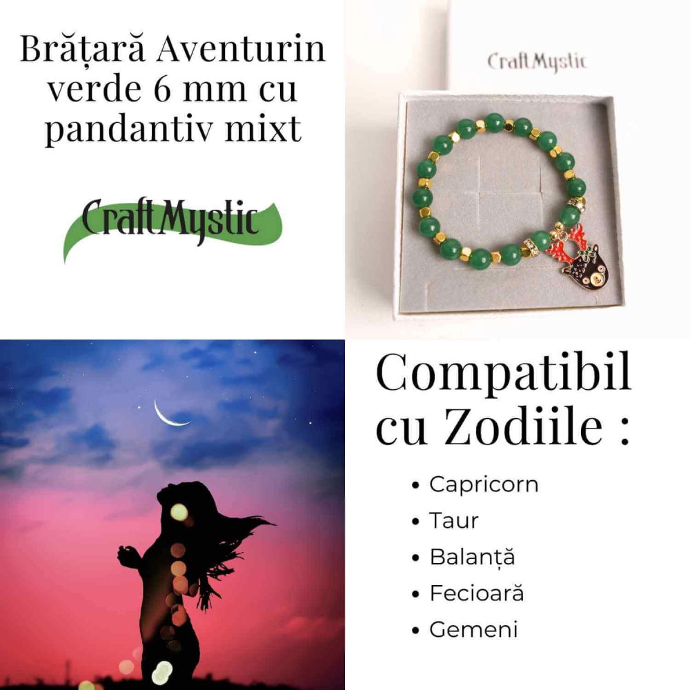 Bratara naturala Aventurin verde cu accesoriu mixt- armonie si noroc [5]
