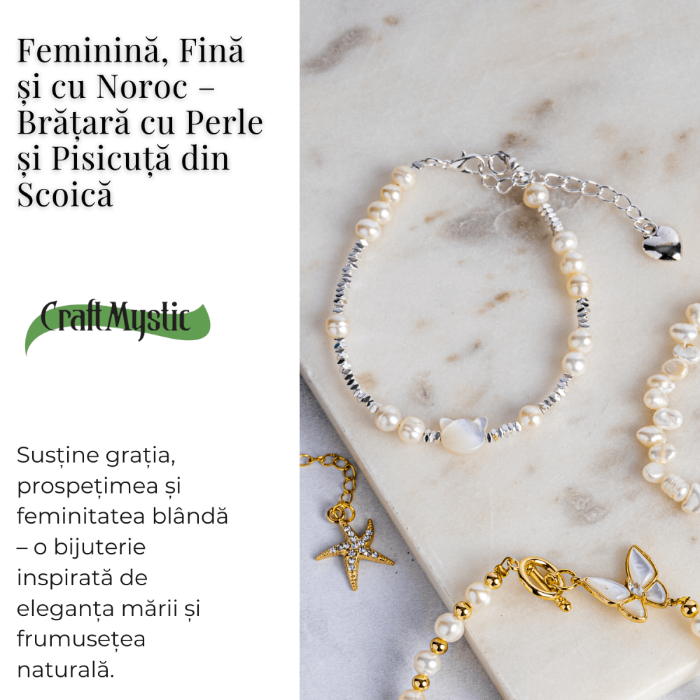 Feminina, fina si cu noroc – Bratara cu perle si pisicuta din scoica [5]
