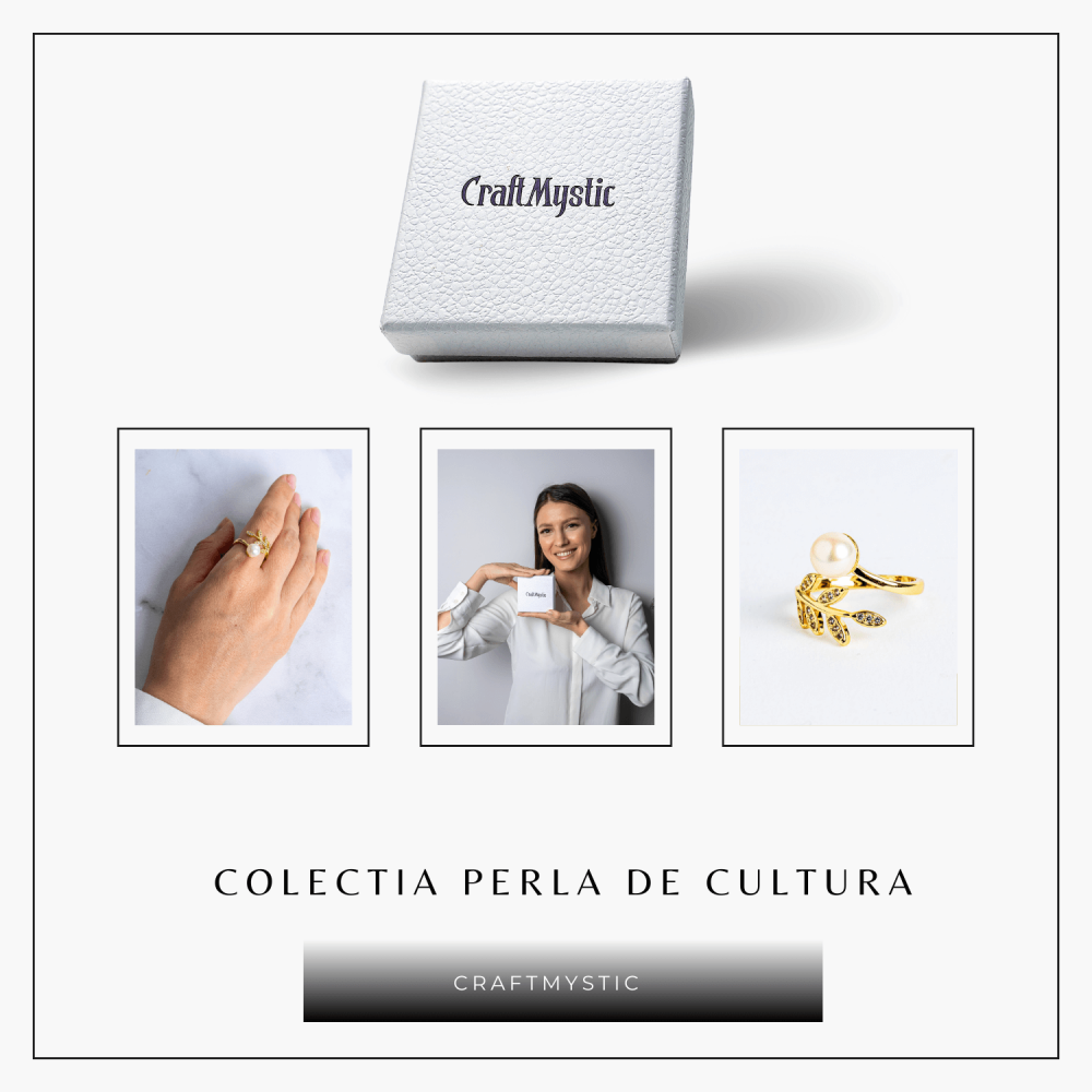 Inel cu perla naturala si frunza aurie – Eleganta care infloreste [8]