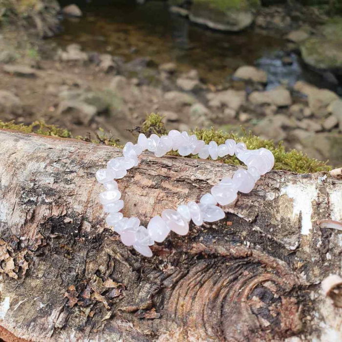 Bratara din cuart roz cu cristale cioplite in forma de chips-uri - Pietre naturale autentice cuart roz - Bratara elastica din cuart roz [3]