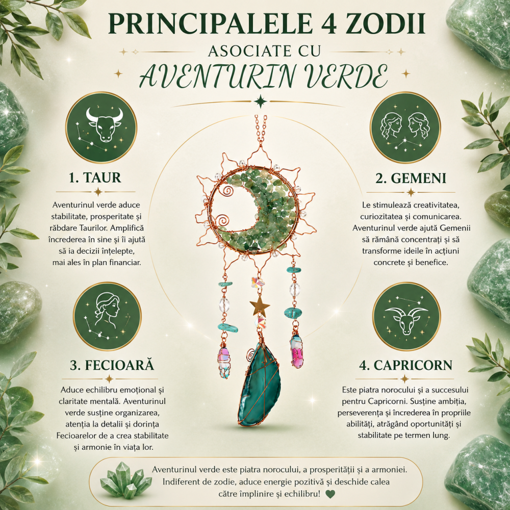 Dreamcatcher cu Aventurin Verde si Felii de Agat in Forma de Soare – Prosperitate si Armonie pentru Casa Ta [6]