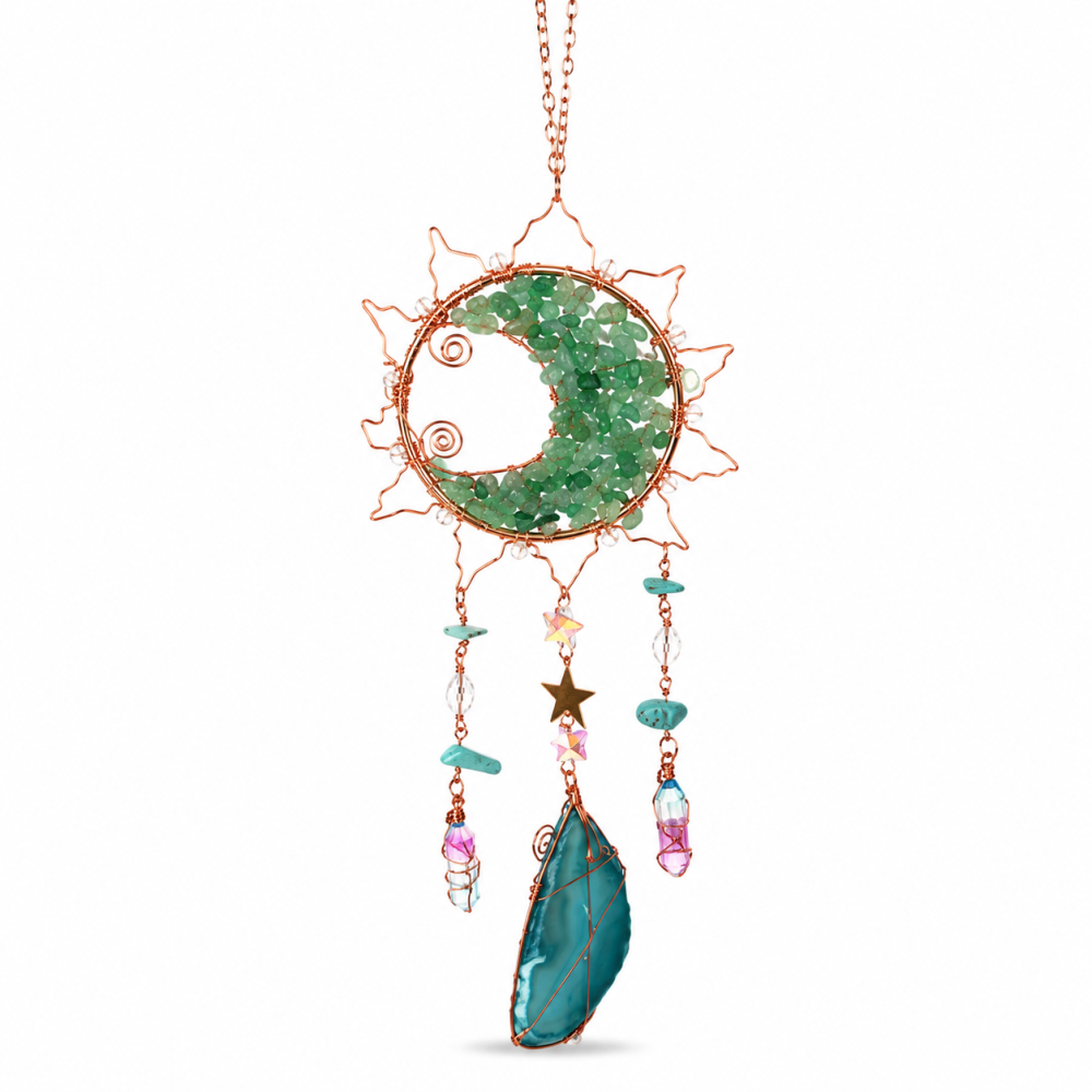 Dreamcatcher cu Aventurin Verde si Felii de Agat in Forma de Soare – Prosperitate si Armonie pentru Casa Ta [1]