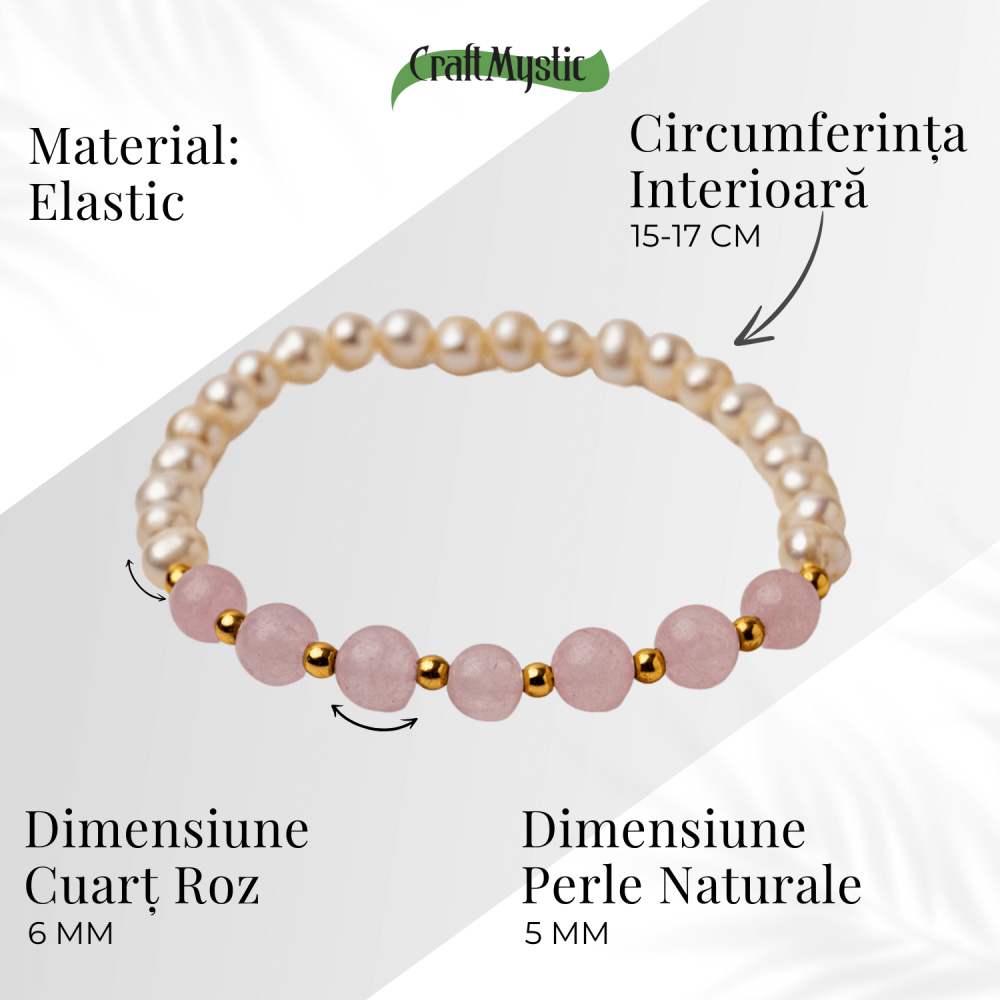 Bratara Cuart Roz si Perle Naturale – Iubire Blânda, Feminitate si Armonie Delicata [5]