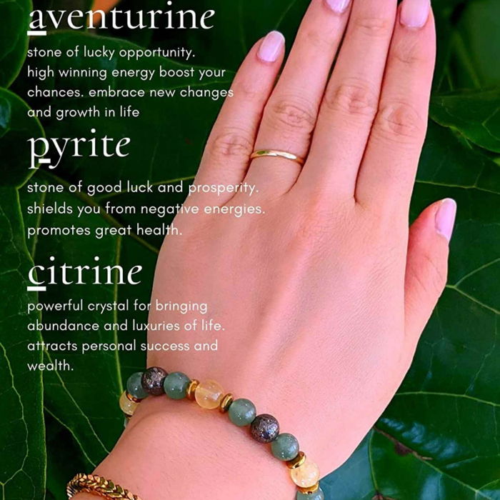 Bratara cu cristale naturale de citrin, pirita si verde aventurin de 8 mm - Bratara feng shui pentru meditatie, noroc, prosperitate [5]