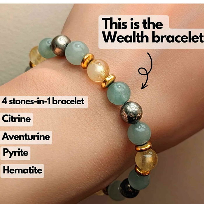 Bratara cu cristale naturale de citrin, pirita si verde aventurin de 8 mm - Bratara feng shui pentru meditatie, noroc, prosperitate [4]