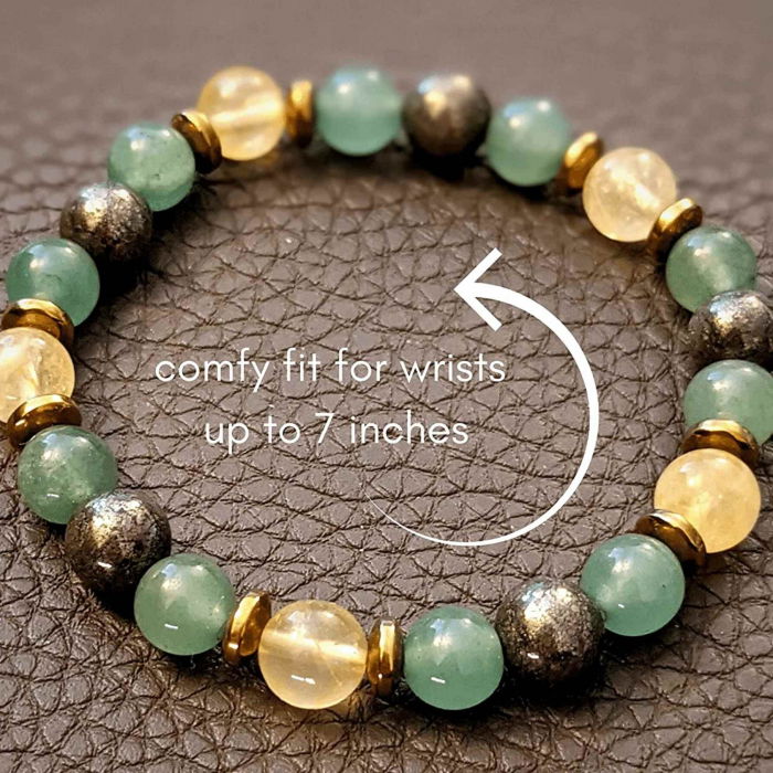 Bratara cu cristale naturale de citrin, pirita si verde aventurin de 8 mm - Bratara feng shui pentru meditatie, noroc, prosperitate [2]