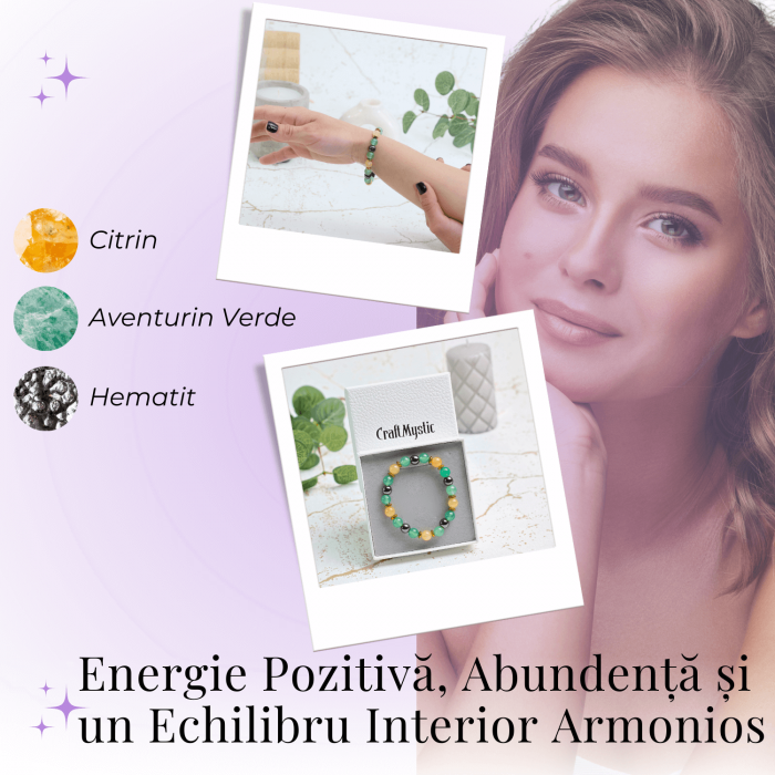 Bratara Elastica Energetizanta cu Margele 8mm din Citrin, Aventurin Verde si Hematit - Harmonie si Echilibru [5]