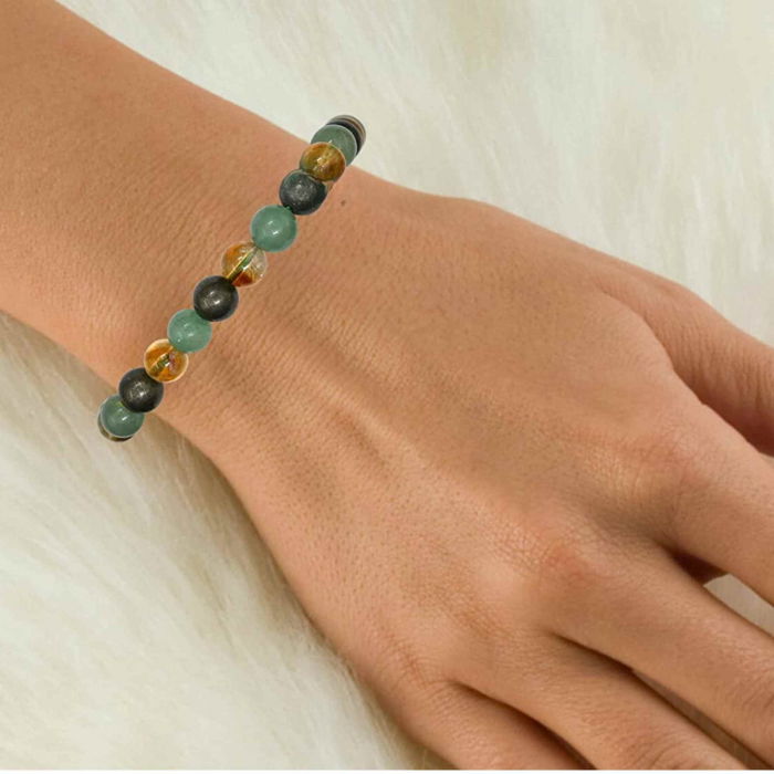 Bratara ajustabila cu margele din pietre naturale de citrin, pirita si verde aventurin de 8 mm - Bratara pentru Atragerea Bogatiei si Succesului [6]