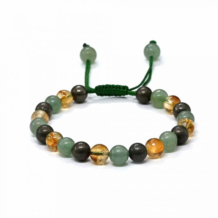 Bratara ajustabila cu margele din pietre naturale de citrin, pirita si verde aventurin de 8 mm - Bratara pentru Atragerea Bogatiei si Succesului [4]