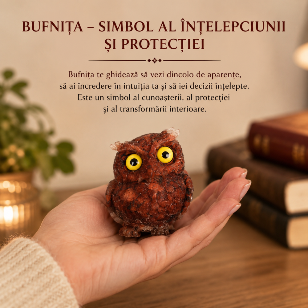 Bufnita din Jasp Rosu Natural cu Rasina – Simbol al Intelepciunii, Protectiei si Curajului [2]