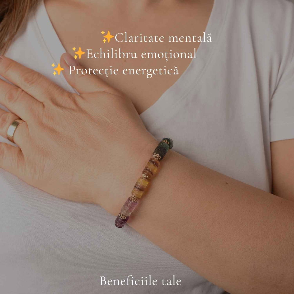 Bratara cu Fluorit Multicolor Natural – Claritate Mentala si Armonie [3]