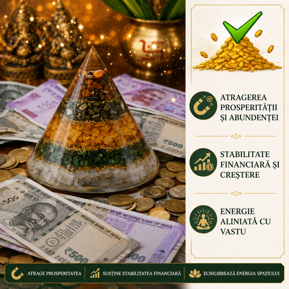 Orgonit Conic cu Ochi de Tigru, Pirita, Citrin, Aventurin Verde si Selenit – Echilibru si Prosperitate [7]