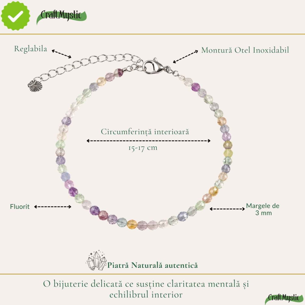 Bratara eleganta cu Fluorit Natural Fatetat 3 mm – Claritate Mentala si Echilibru Interior [4]