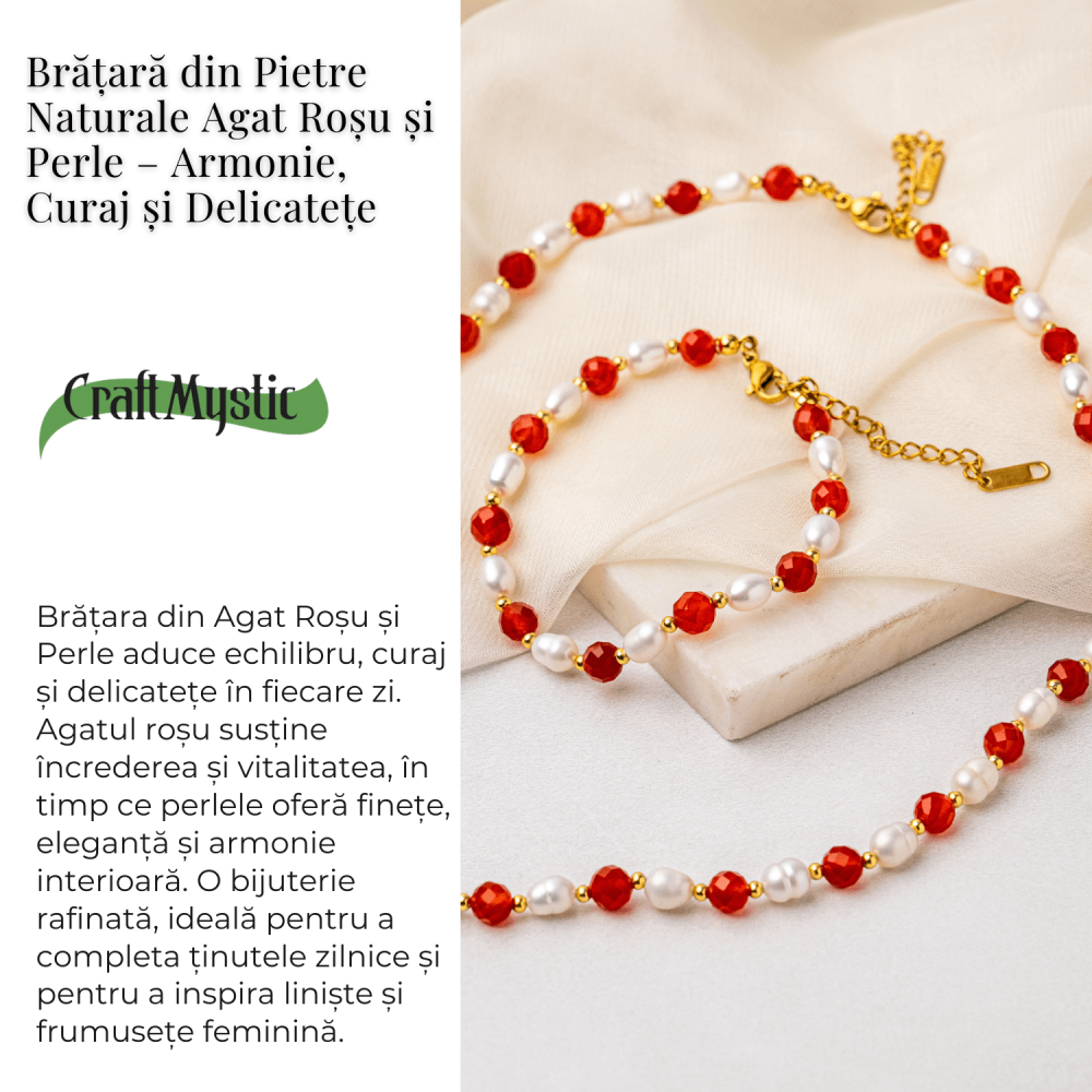 Bratara Agat Rosu si Perle Naturale – Energie, Eleganta si Armonie Feminina [3]