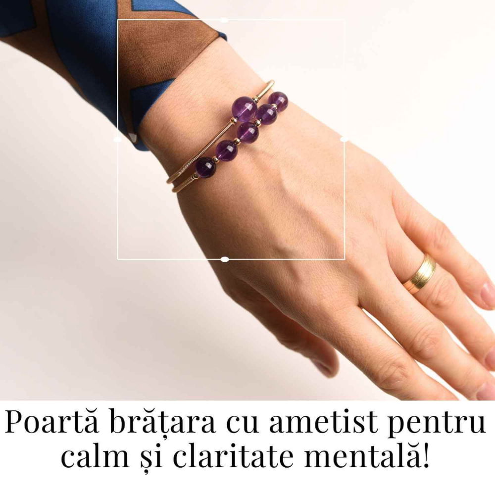Bratara dubla metalica aurie cu ametist natural pentru calm si claritate mentala [2]