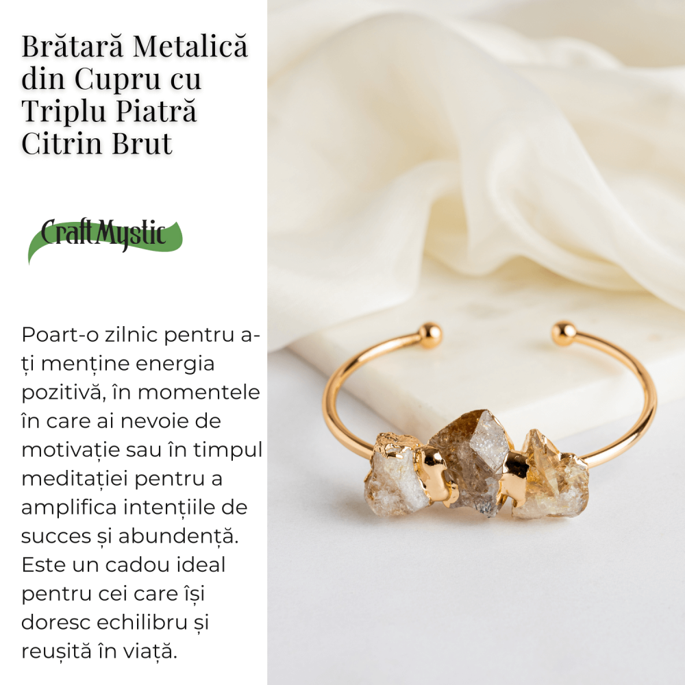 Bratara Aurie cu Triplu Citrin Brut – Energie Pozitiva & Prosperitate [3]