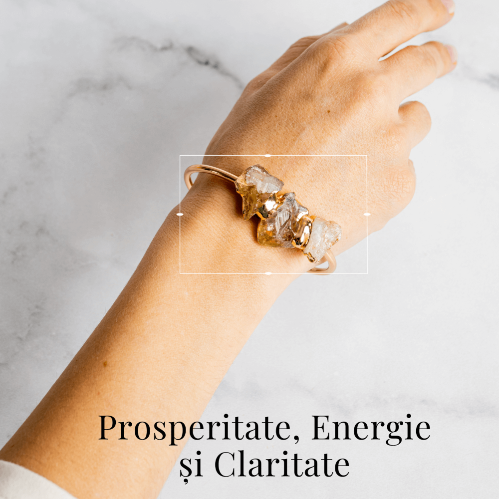 Bratara Aurie cu Triplu Citrin Brut – Energie Pozitiva & Prosperitate [2]