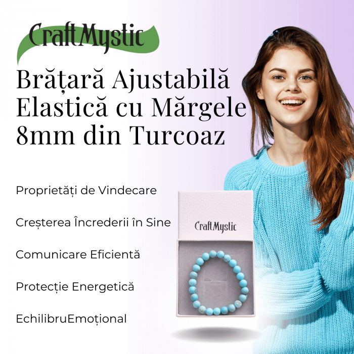 Bratara cu Margele 8mm din Turcoaz Magnesite Natural Tratat Termic [5]