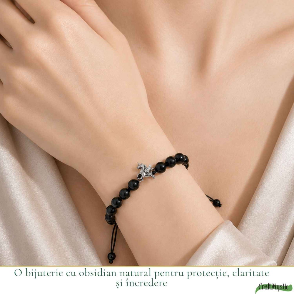 Bratara cu Obsidian Natural si Calut – Protectie, Curaj si Libertate [2]