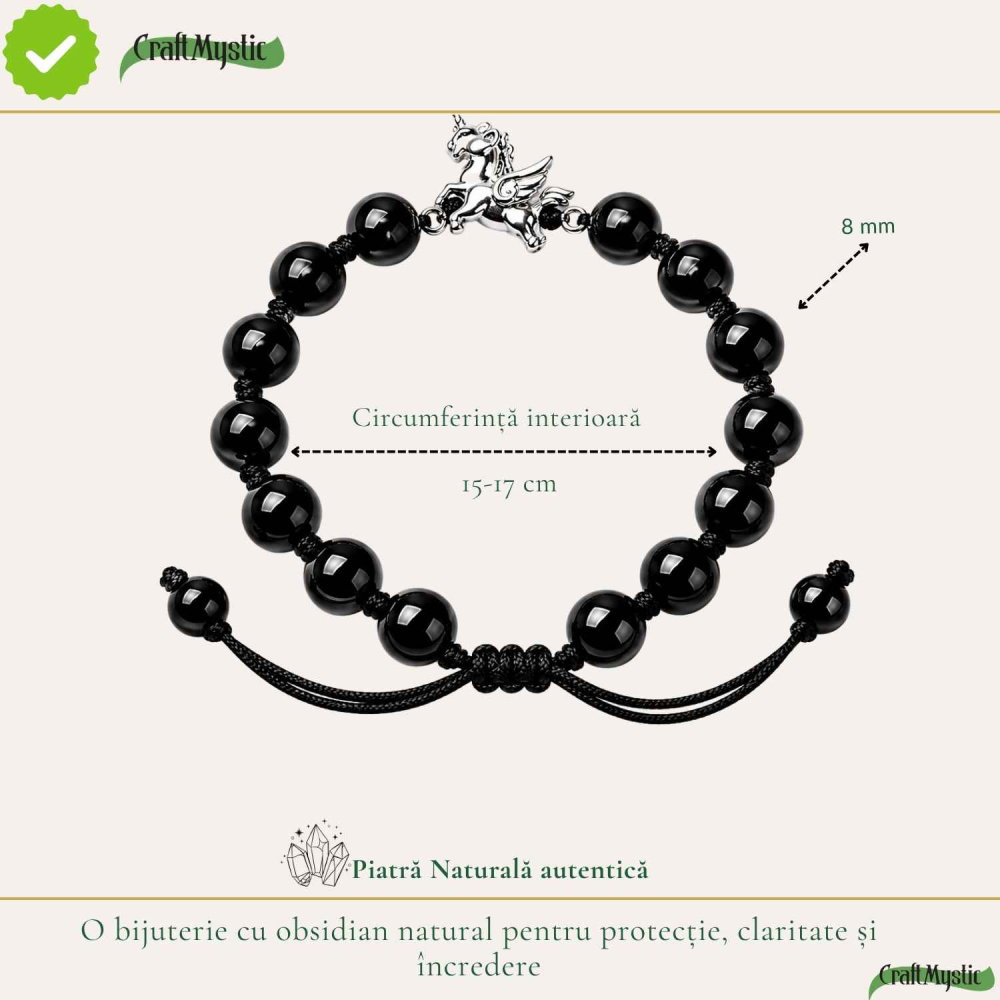 Bratara cu Obsidian Natural si Calut – Protectie, Curaj si Libertate [4]