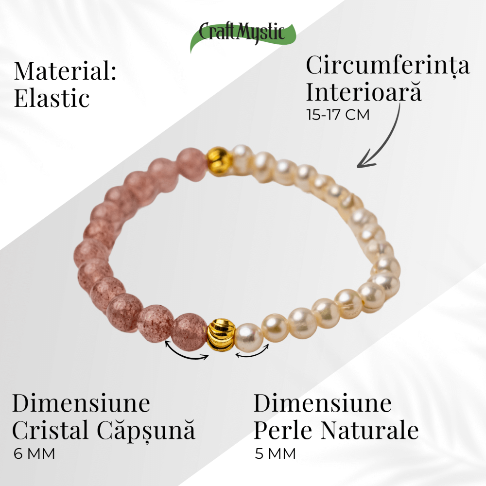 Bratara cu Cristal Capsuna si Perle Naturale – Delicatețe, Feminitate si Lumina Interioara [5]