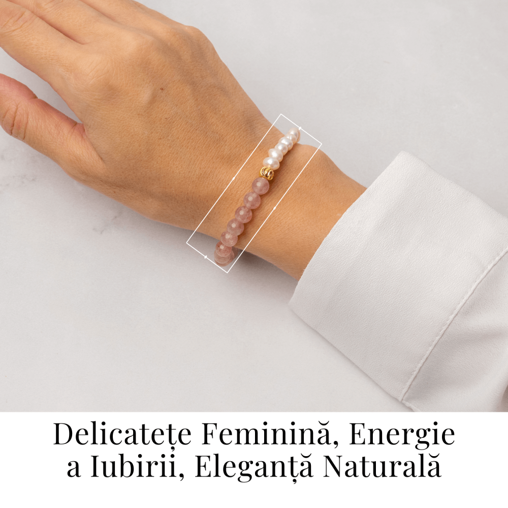 Bratara cu Cristal Capsuna si Perle Naturale – Delicatețe, Feminitate si Lumina Interioara [2]
