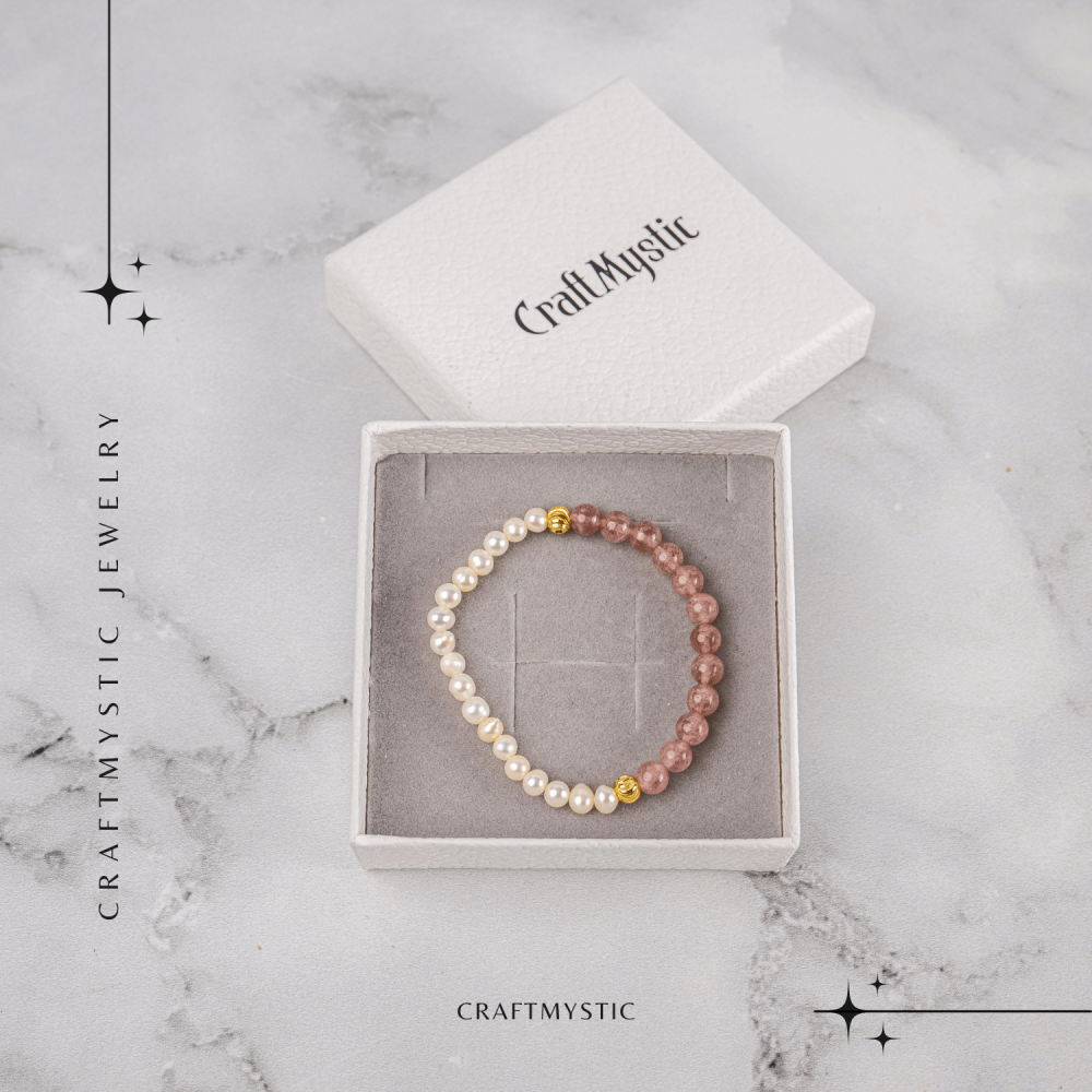 Bratara cu Cristal Capsuna si Perle Naturale – Delicatețe, Feminitate si Lumina Interioara [7]