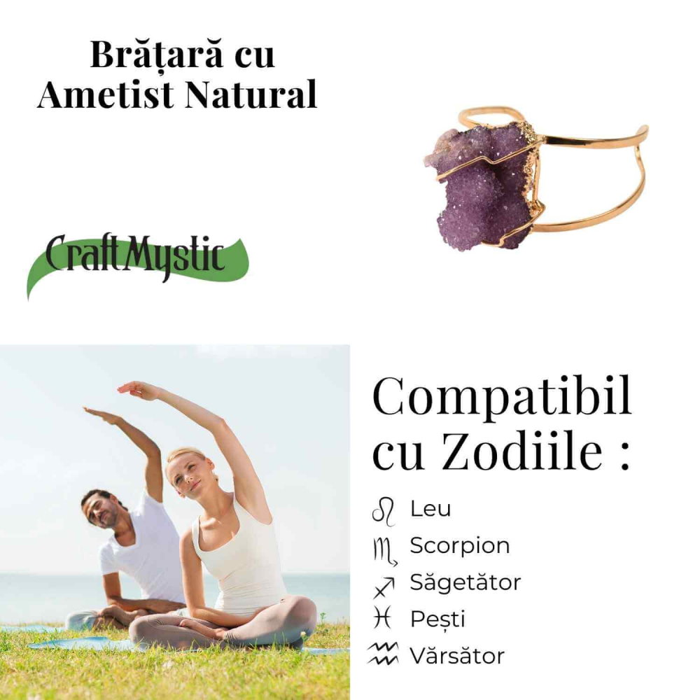 Bratara Aurie cu Ametist Natural Brut – Calm Interior si Claritate Mentala [5]