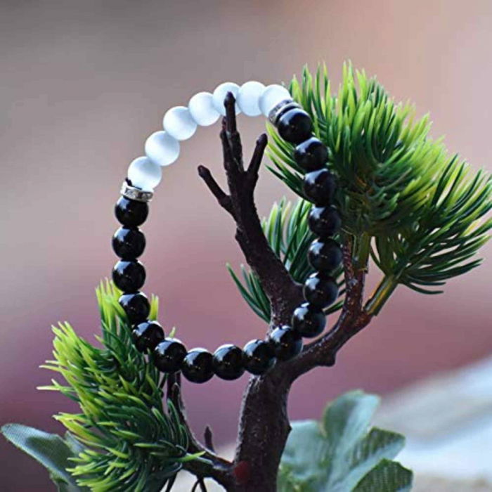 Bratara cu margele 8mm din cristale naturale Obsidian negru si selenit pentru dragoste [4]