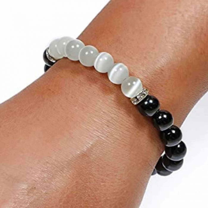 Bratara cu margele 8mm din cristale naturale Obsidian negru si selenit pentru dragoste [3]