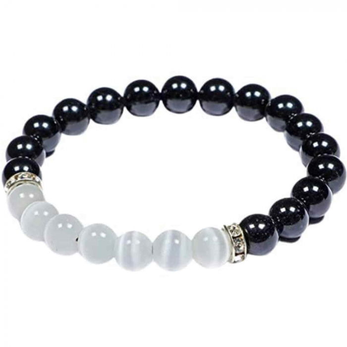 Bratara cu margele 8mm din cristale naturale Obsidian negru si selenit pentru dragoste [1]