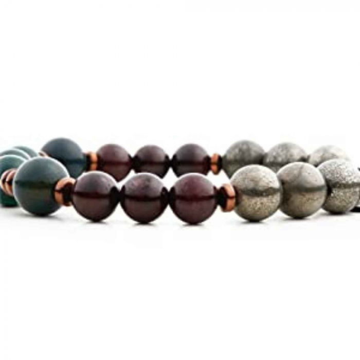 Bratara de cristal cu margele 8mm cu malachit, pirit, piatra de sange si piatra de granat - Bratari spirituale si chakre pentru femei si barbati pentru noroc si noroc [3]