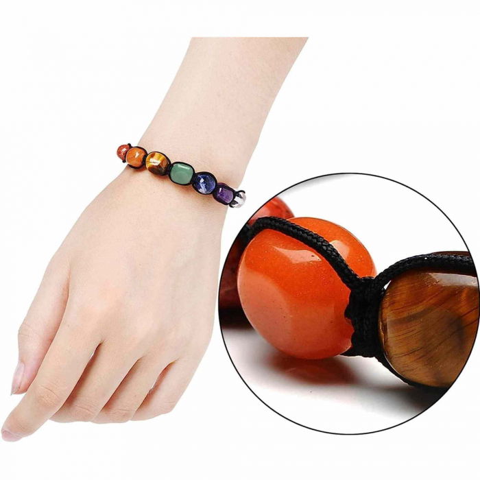 Bratara din pietre naturale semipretioase polisate 7 chakre cu impletitura manuala - Vindecare Reiki, energie pozitiva [5]