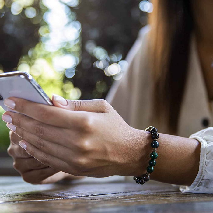 Bratara de cristal cu margele 8mm cu malachit, pirit, piatra de sange si piatra de granat - Bratari spirituale si chakre pentru femei si barbati pentru noroc si noroc [4]